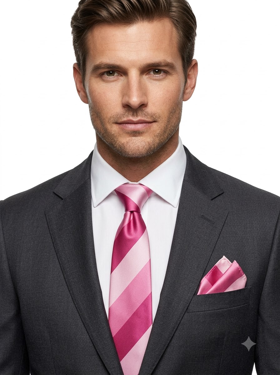 ame  Blush & Rose Pink Striped Silk Necktie & Pocket Square Set