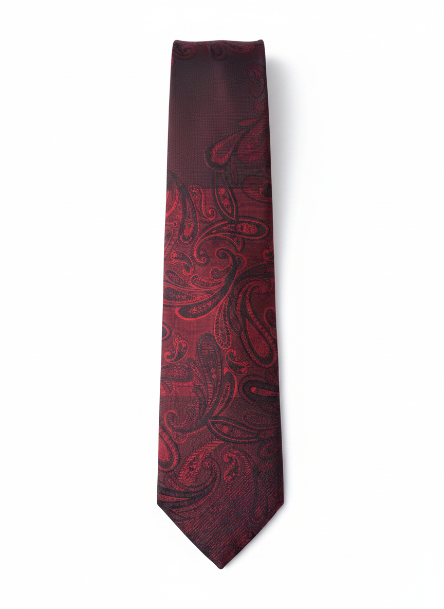 The Crimson Royale Jacquard Paisley Tie in Deep Burgundy & Black