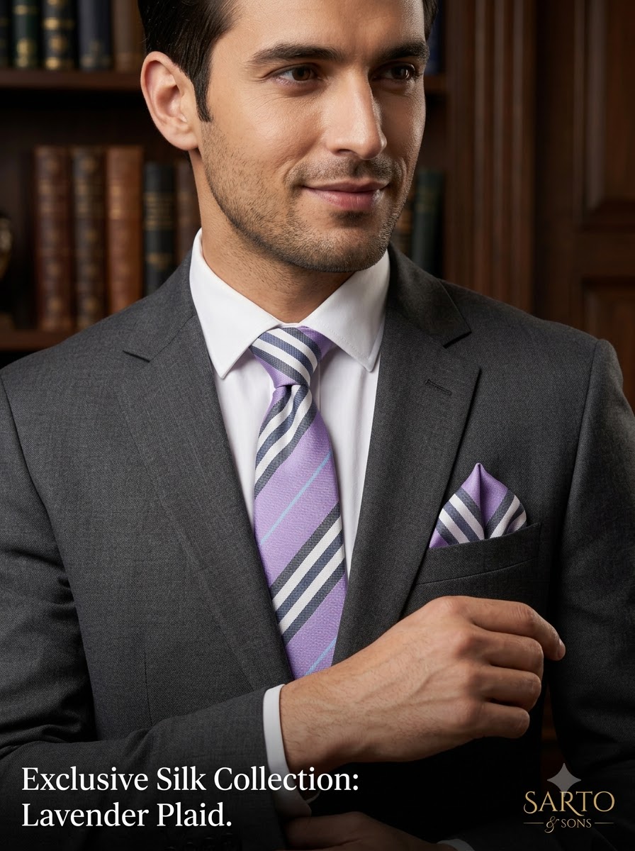 Lavender Striped Silk Necktie & Pocket Square Set