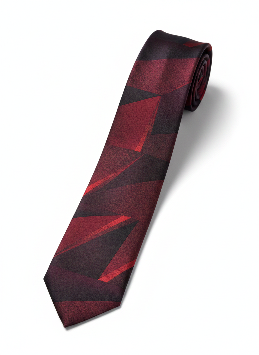 Contemporary Fragmented Block Tie – Muted Burgundy & Charcoal