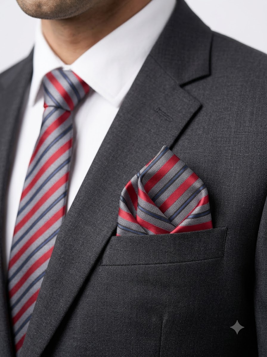 Crimson & Slate Regimental Striped Woven Necktie & Pocket Square Set