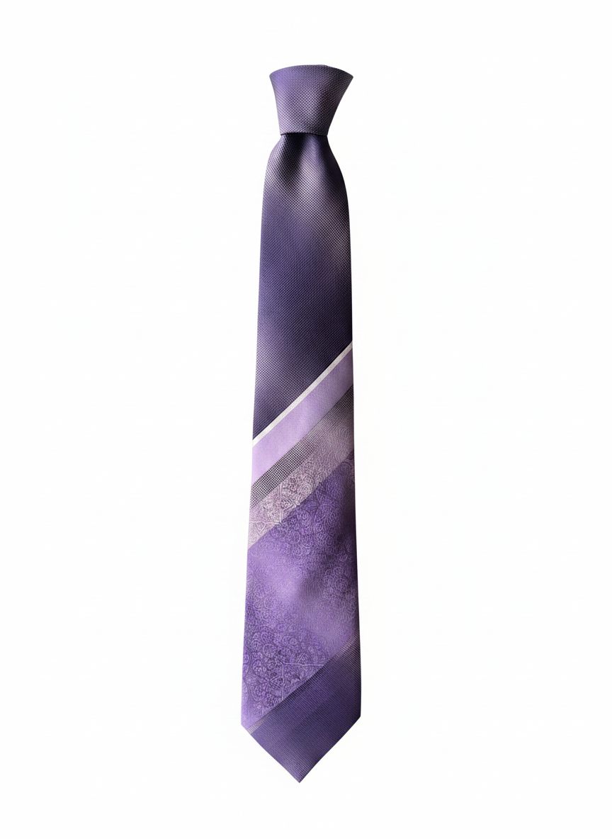 Layered Baroque Floral Tie – Periwinkle, Sky Blue & Platinum Stripe Edition