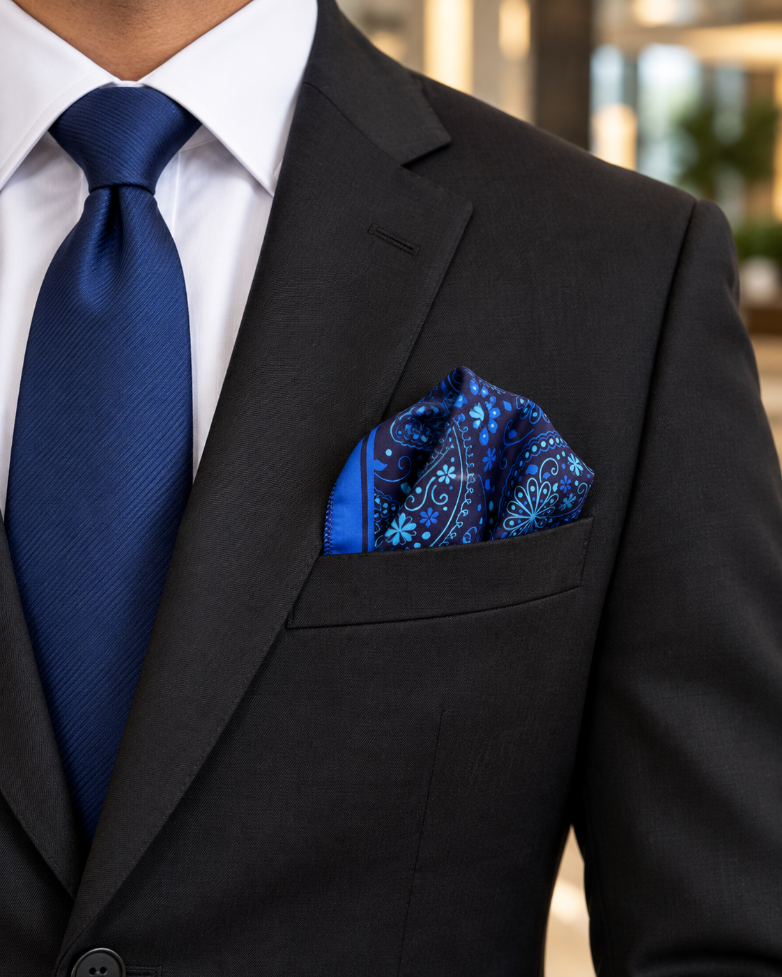 Royal Blue Paisley Microfibre Pocket Square