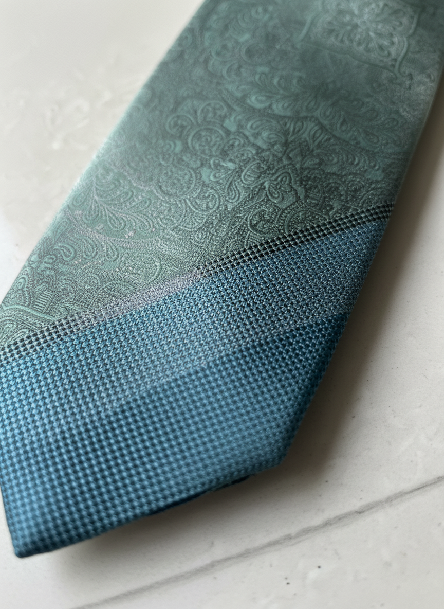 The Heritage Paisley & Modern Diagonal Silk Tie in Sage and Teal