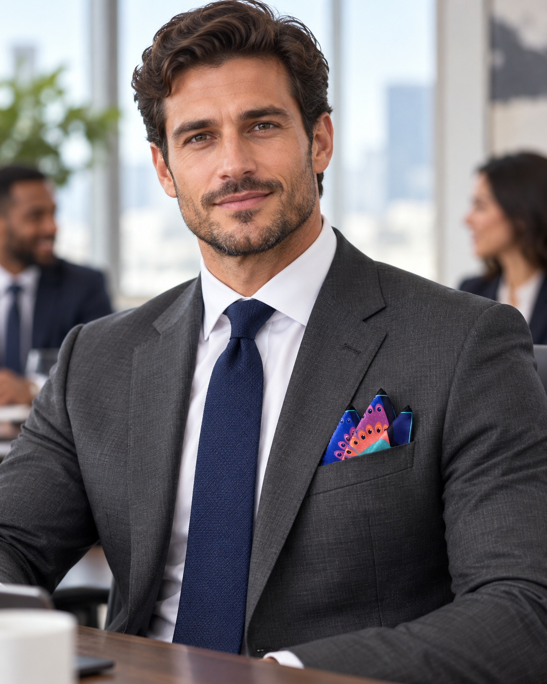 Vibrant Peacock Feather Motif Pocket Square